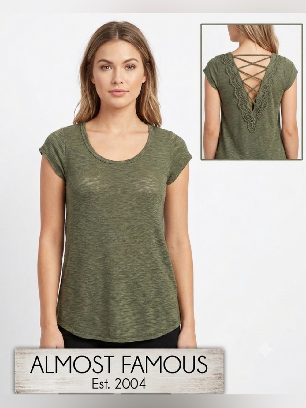 Almost Famous Criss Cross Crocheted Back Lightweight Top NWT Medium